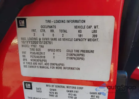 2001 Chevrolet Corvette из США, поврежденный, VIN 1G1YY32G015128761